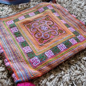 Ethnic embroidered cross body zipper bag purse